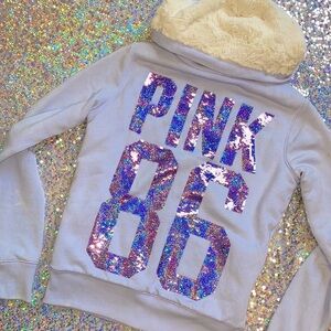 🌈[ VS PINK ] 2013 Logo Super Bling Fur-Lined Hoodie